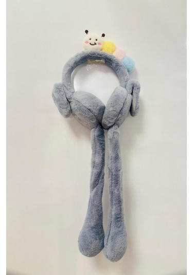 Gala Haretli Sesli Çocuk Tırtıllı Peluş Kulaklık Gri