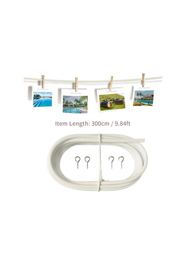 Ruicoo Beyaz Pvc Kapaklı Çelik Tel Perde/resim Asma Seti - 3m Uzunluk, 4 Kanca, Ev/parti Dekorasyonu, Kolay Kurulum