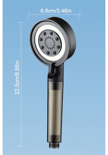 Kustar 5 Fonksiyonlu Çelik Su Tasarruflu Filtreli Turbo Jet Duş Başlığı Siyah