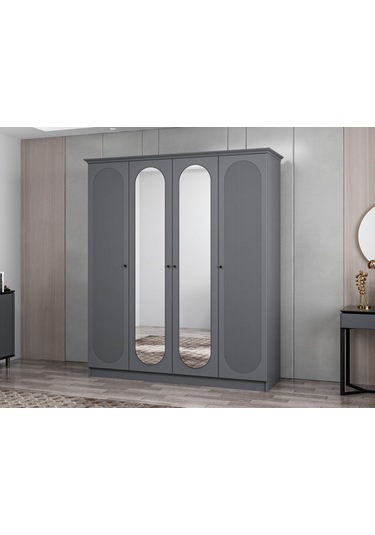 Kale 4 Kapak 2a 2ç Dolap Antrasit - Mebran Defne Ayna Antr 190cm Antrasit