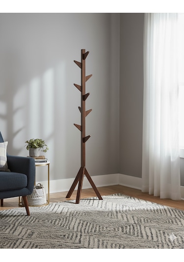 Ahşap Ayaklı Askılık Modern Elbise Askısı Kahverengi