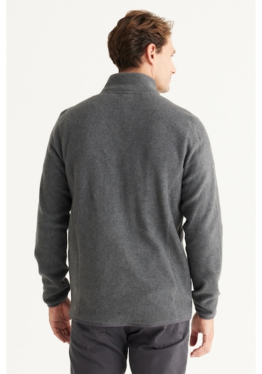 AC&Co / Altınyıldız Classics Standart Fit Fermuarlı Bato Yaka Polar Erkek Ceket Antrasit
