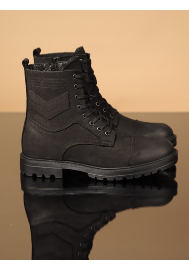 Konfores 1069 Hakiki Deri Anatomik Erkek Bot - Nkt01069-siyah Nub Siyah Nubuk