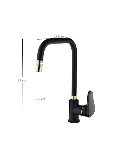 Hms Yüksek Gövde Pirinç Oynar Perlatörlü Mutfak Eviye Batarya Siyah Altın