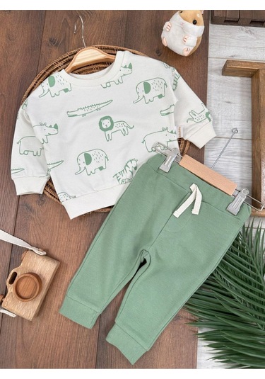 Safari Baskılı Mevsimlik Erkek Bebek 2li Takım Yesil