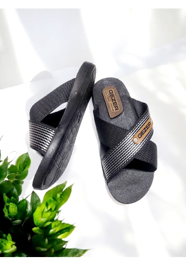 Erkek Çapraz Bant Rahat Taban Ev Ve Dışarı Terliği Siyah