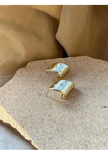 Altın Renkli Yarım Külah Küpe Çok Renkli