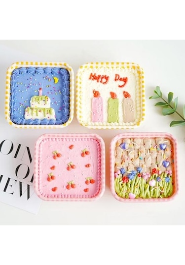 Pembe 10 Adet Tek Kullanımlık Kek Kutusu Şeffaf Kapaklı Su Geçirmez Yağ Geçirmez Paket Kare Sevimli Damalı Pasta Kutusu Tatlı Dükkanı İçin Pembe