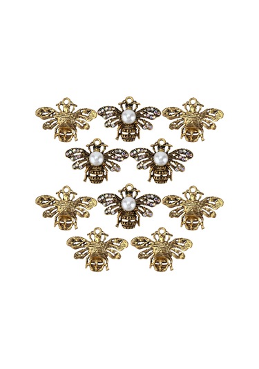 Lemestar Gümüş Altın Renkli Ab Pırlanta Arı Desenli Broş 10 Adet , 2.5x3.5cm, Allüminyum Malzeme, Giyim Ayakkabı Çanta Dekorasyon Aksesuarı Çok Renkli