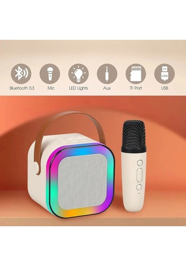 Bluetooth Karaoke Mikrofonlu Hoparlör Seti Rgb Led Işıklı Kablosuz Mikrofon Şarjlı