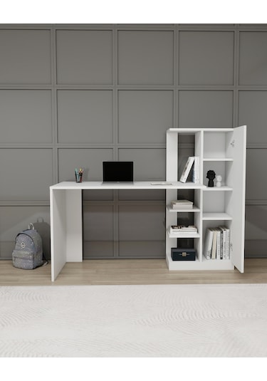 Arnetti Dolaplı Çalışma Masası Yağız Beyaz