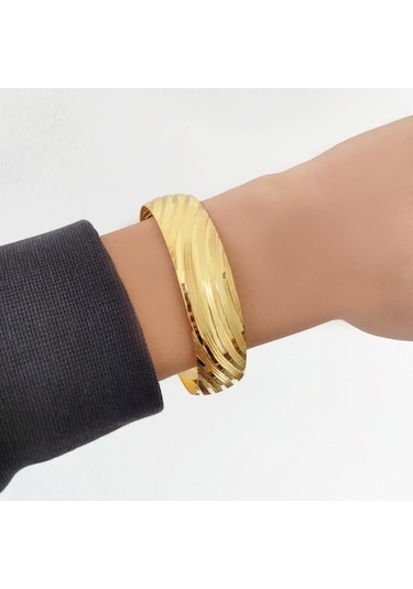 Ferizz 22 Ayar Altın Kaplama Imitasyon 1,5 Cm Kadın Bilezik Altın