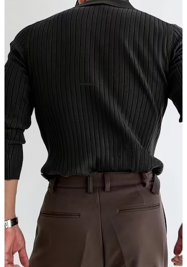 Canlı Siyah Regular Fit Polo Yaka Triko Uzun Kollu Kazak Çok Renkli