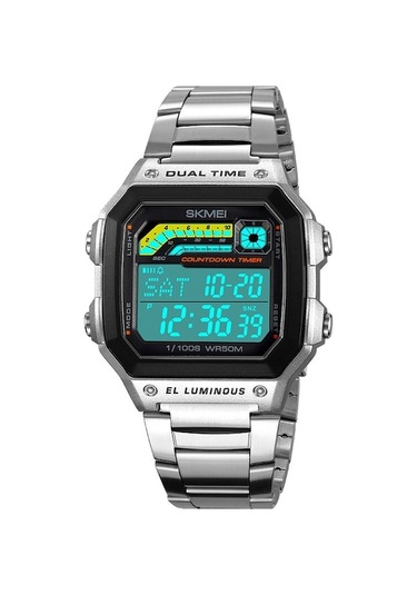 Skmeı 2307 Kare Dijital Saat Aydınlık Açık Hava Sporları Elektronik Saat - Gümüş Çok Renkli
