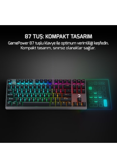 Gamepower Eva 7 60M Mekanik Kablolu -2.4 GHz - Bluetooth 3 Mod Blue Switch Türkçe Q 88 Tuş USB RGB Klavye