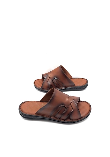 Hakiki Deri Tam Ortopedik Hafif Masajlı Erkek Terlik Taba