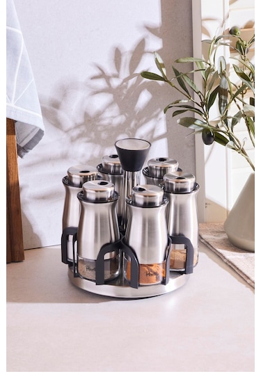 Inox 6'lı Dönerli Baharatlık Takımı Seffaf ŞEffaf