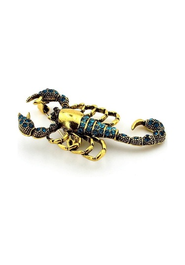 Solfera Mavi Taşlı Akrep Burç Scorpion Zirkon Taşlı Yaka İğnesi Broş Rz175