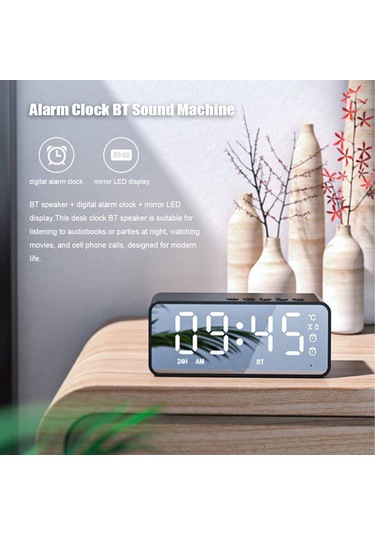 Yunboo Beyaz Multifonksiyonel Müzik Hoparlörü: Çift Alarm, Bt 5.0, Ayna Led Ekranı, Tf Kart Desteği, Ev İçin Ses Sistemi