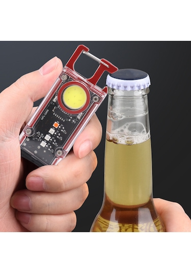 Yaozixa K45 Kırmızı Cob Anahtar Zinciri Işığı: 800 Lumen, 8 Işık Modu, Usb-c Şarjlı, Manyetik, Şişe Açıcı, Acil Işık, Dış Mekan El Feneri Kırmızı