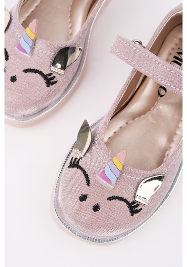 Muggo Paty Cırtlı Ve Simli Günlük Kız Çocuk Babet Pudra