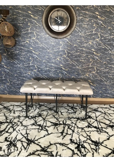 Yirmi15 Metal Ayaklı Babyface Puf & Bench Tekli Krem Bench