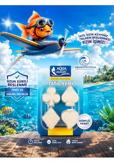 Akvaryum Balık Tatil Yemi - Dörtlü Yem - Yavaş Salınım - Ekstra Protein - Balıklarınız Güvende Kalsın