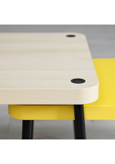 Sehpa Seti, Sarı-huş Görünüm, 2 Parça Zigon Sarı Meşe