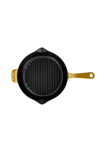 Lava Döküm Yuvarlak Izgara Tava Döküm Demir Yekpare Saplı Çap Ø 28cm. Kırmızı