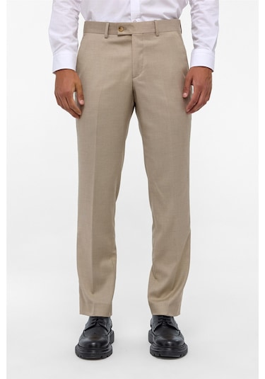 Süvari Bej Regular Armürlü Pantolon-38626 Bej