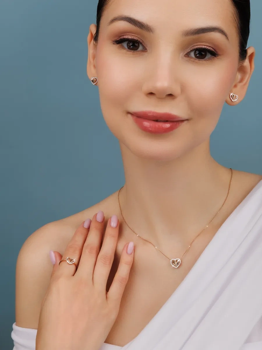 Veronika Jewelry Factory 925 Ayar Gümüş Kalp Şeklinde Zirkon Taşlı Yüzük. 449076189 Altın