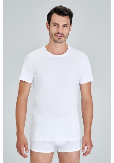 Kom Bay Tişört Bisiklet Yaka Kısa Kollu Pamuk 2'Li Hulio