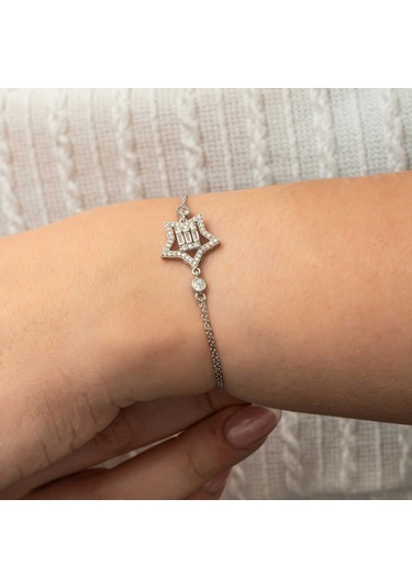 Gümüş Baget Taşlı Yıldız Kadın Bileklik Gümüş