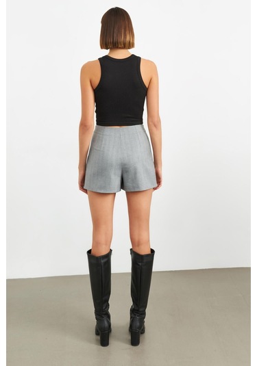 Stella Pulvis Gri Düğme Detaylı Mini Şort Etek Gri