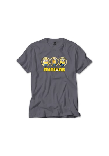 Minions Triple Character Gri Tişört-Gri
