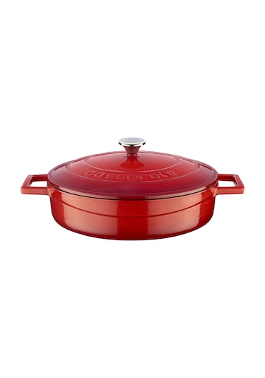 Lava Döküm Çok Amaçlı Yayvan Tencere. Folk Çap 24  - Kırmızı