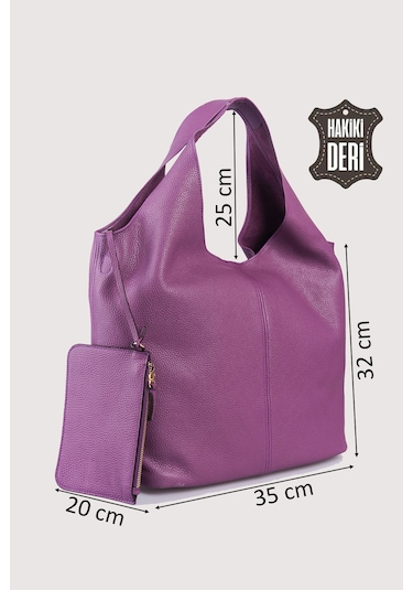 Hakiki Deri Kadın Omuz Çantası Mürdüm Smr9199 Mürdüm