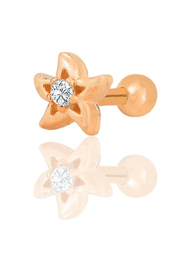 Gümüş Rose Zirkon Taşlı Yıldız Modeli Tragus Helix Piercing Küpe Barcode Gümüş - Çok Renkli