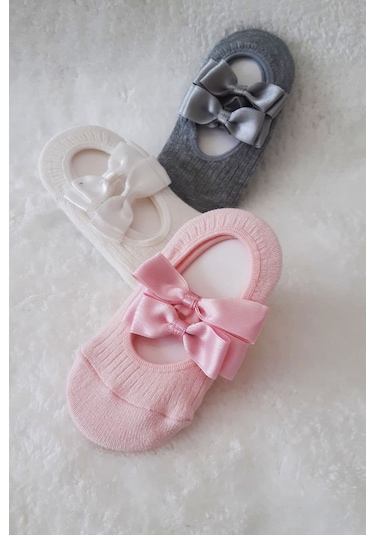 3lü Kız Bebek Fiyoklu Babet Çorap Pamuklu Çapraz Bantlı Esnek 001