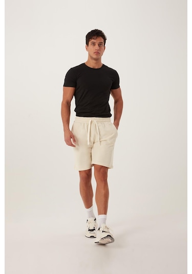 Erkek Golf Nakışlı 2 Iplik Şort Ekru