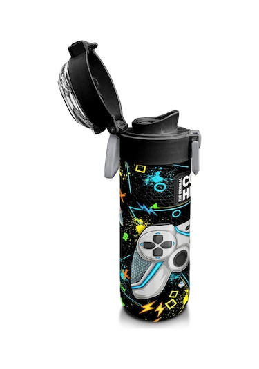 Coral High Kids Siyah Fosforlu Yeşil Gamer Desenli Pipetli Ve Direkt İçim Çelik Termos 500 Ml 31817 Siyah