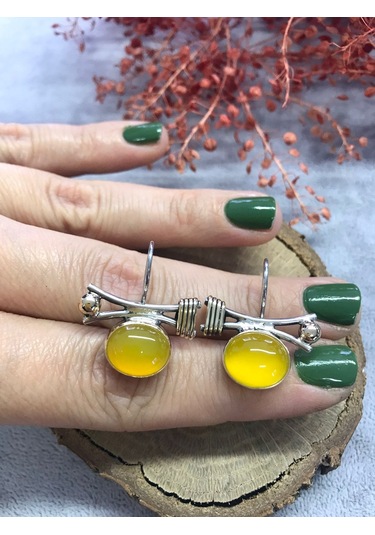 Nisa Gümüş Sari Akik Taşli El Işi Gümüş Küpe 925 Ayar N11.80329