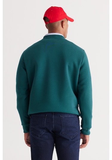 AC&Co / Altınyıldız Classics Erkek Koyu Yesıl Standart Fit Normal Kesim İçi Polarlı Bisiklet Yaka Sweatshirt Koyu Yeşil