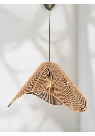 Hasır El Yapımı Bohem Büyük Asimetrik Şekilli Rustik Avize Kahverengi