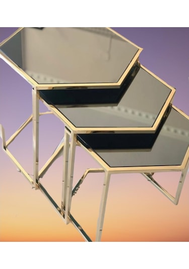 Zigon Zlf 3Lü C Model Metal Çelik Rose Renk Kaplama Mdf Siyah Mer (429079270)