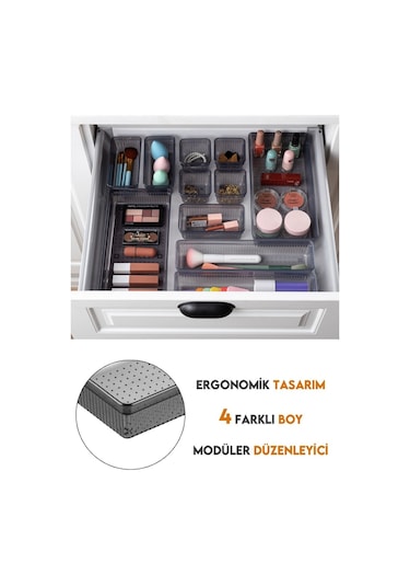 Meleni Home 20 Parça Modüler Dolap Düzenleyici - Saklama Kutusu Çekmece İçi Organizer Siyah