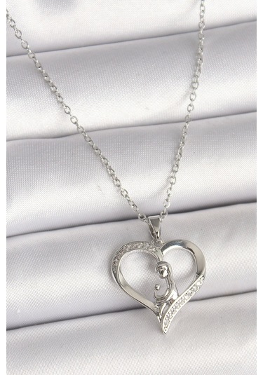 316l Çelik Gümüş Renk Zincir Zirkon Taş Detaylı Kalp Model Kadın Kolye Çok Renkli
