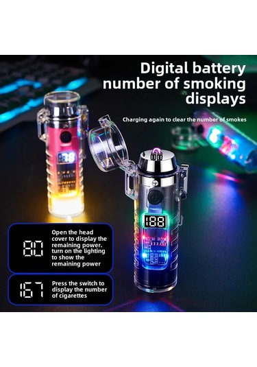 Açık Geçirmez Çakmak Şeffaf Kabuk Elekikli Çakmak Kamp Aracı Torch Çakmak Su Black Siyah