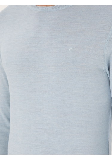 Cacharel Açık Mavi Slim Fit Yün Karışımlı Bisiklet Yaka Basic Triko Kazak Denım