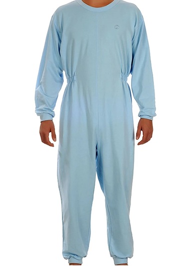 Caretex Yuvarlak Yaka Sırt Fermuarlı Hasta Bakım Tulumu Mavi